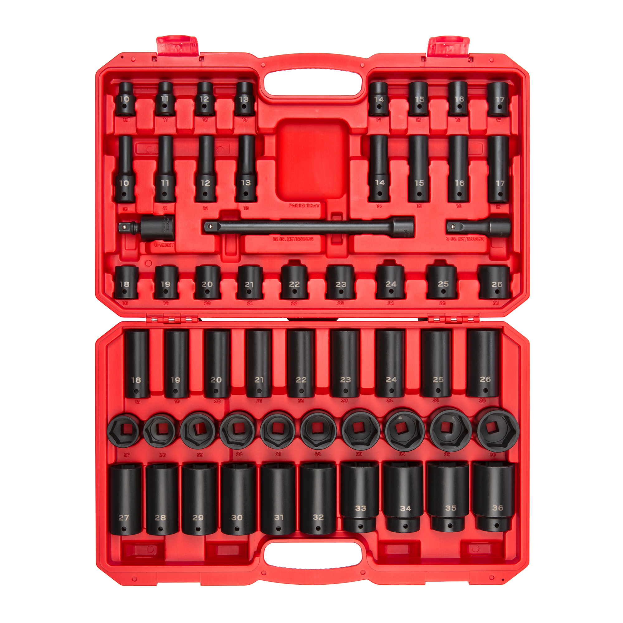 TEKTON 1/2 Inch Drive Shallow and Deep 6-Point Impact Socket Set with Case, 57-Piece (10 - 36 mm) | SID92401